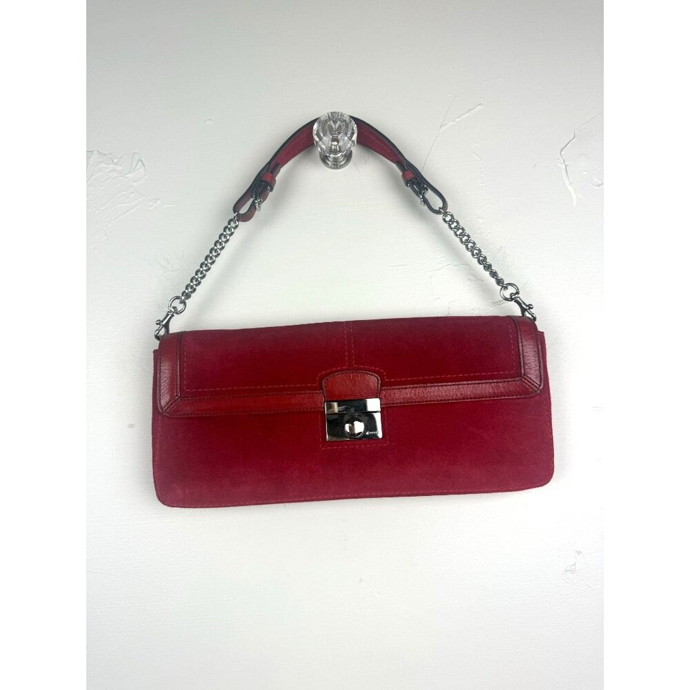 Vintage Coach Red Suede Leather Legacy Convertible Clutch Shoulder Bag 9733